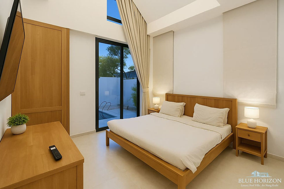 High angle view of a modern bedroom with minimalist furniture
