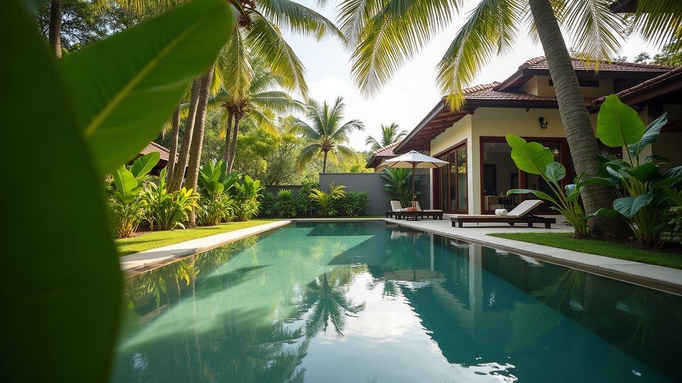 Close-up view of a tropical garden surrounding a private villa in Krabi