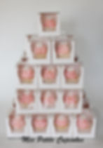 Cupcake - Wedding Cupcake Tower with Pink Frosting and White and Gold Flowers