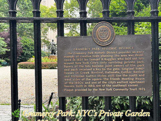 Bronze sign on an iron fence, describing the historical Grammercy Park 