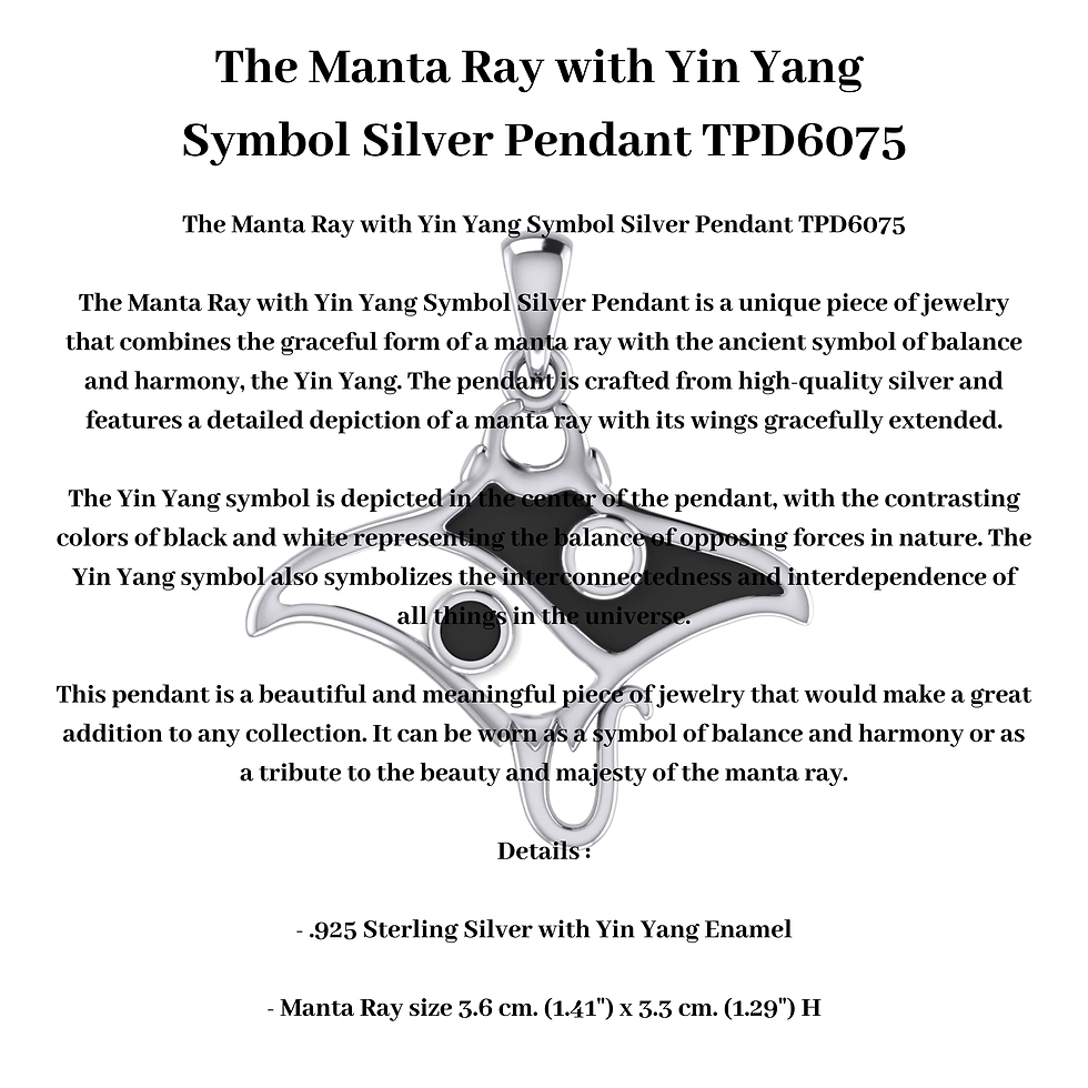 Thumbnail: The Manta Ray with Yin Yang Symbol Silver Pendant TPD6075.