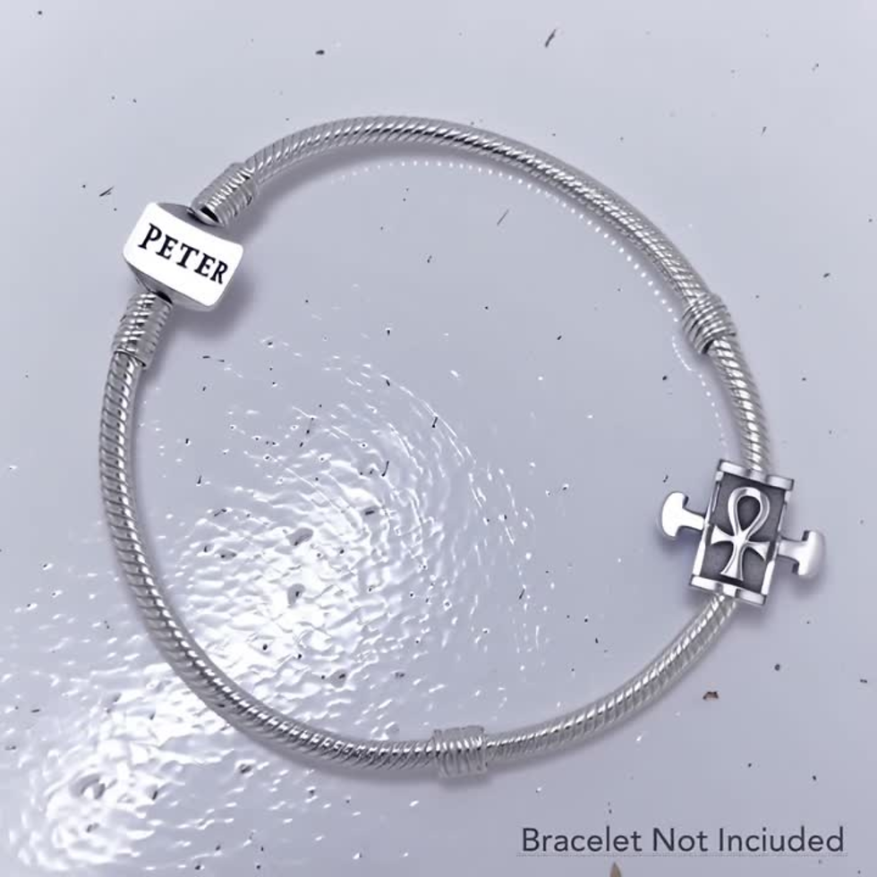 Thumbnail: Silver charm bracelet, PETER charm, Ankh charm, Bracelet Not Included.