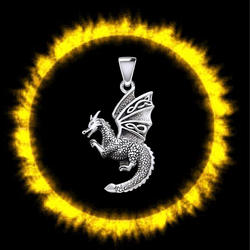 Thumbnail: Intricate silver winged dragon pendant, fierce posture, against a dark background.