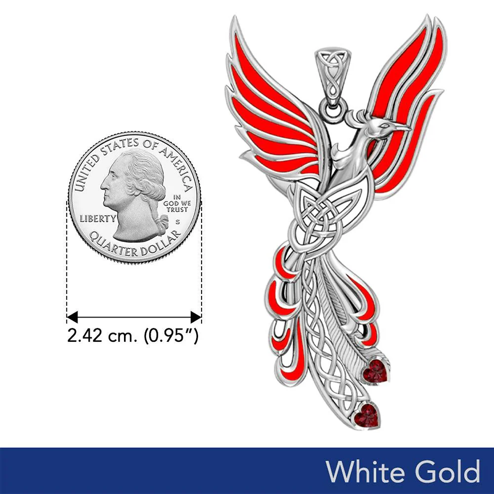 Thumbnail: Phoenix pendant, 2.42 cm (0.95"), "White Gold" text, beside US quarter.