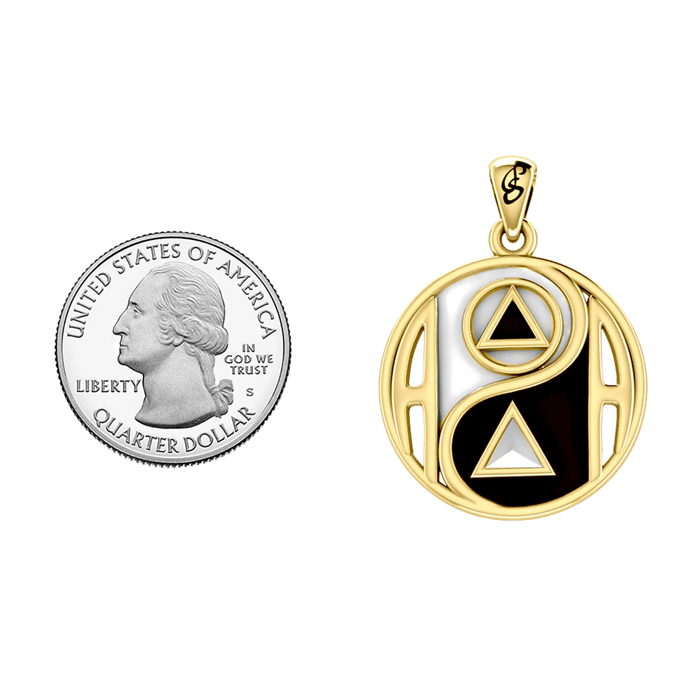 Thumbnail: Gold yin yang AA recovery pendant next to a US quarter coin.