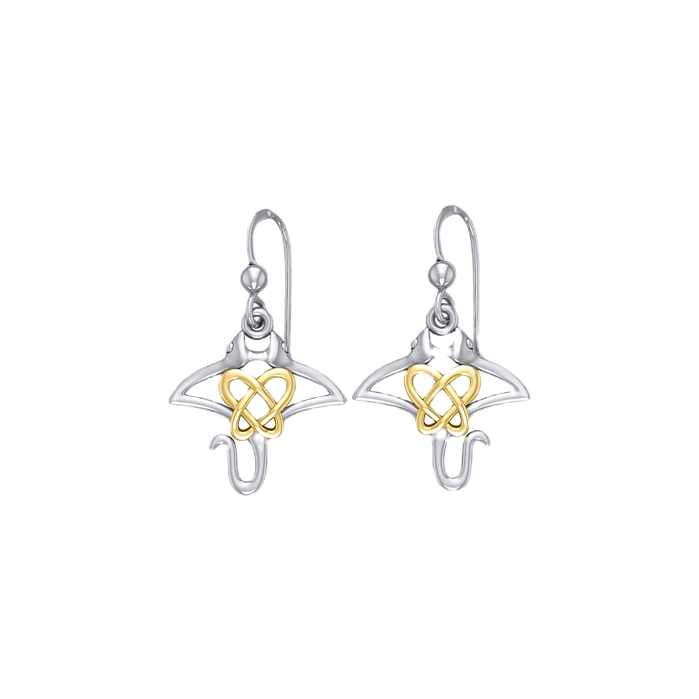 Elegant silver drop earrings featuring golden Celtic knot design and diamonds.