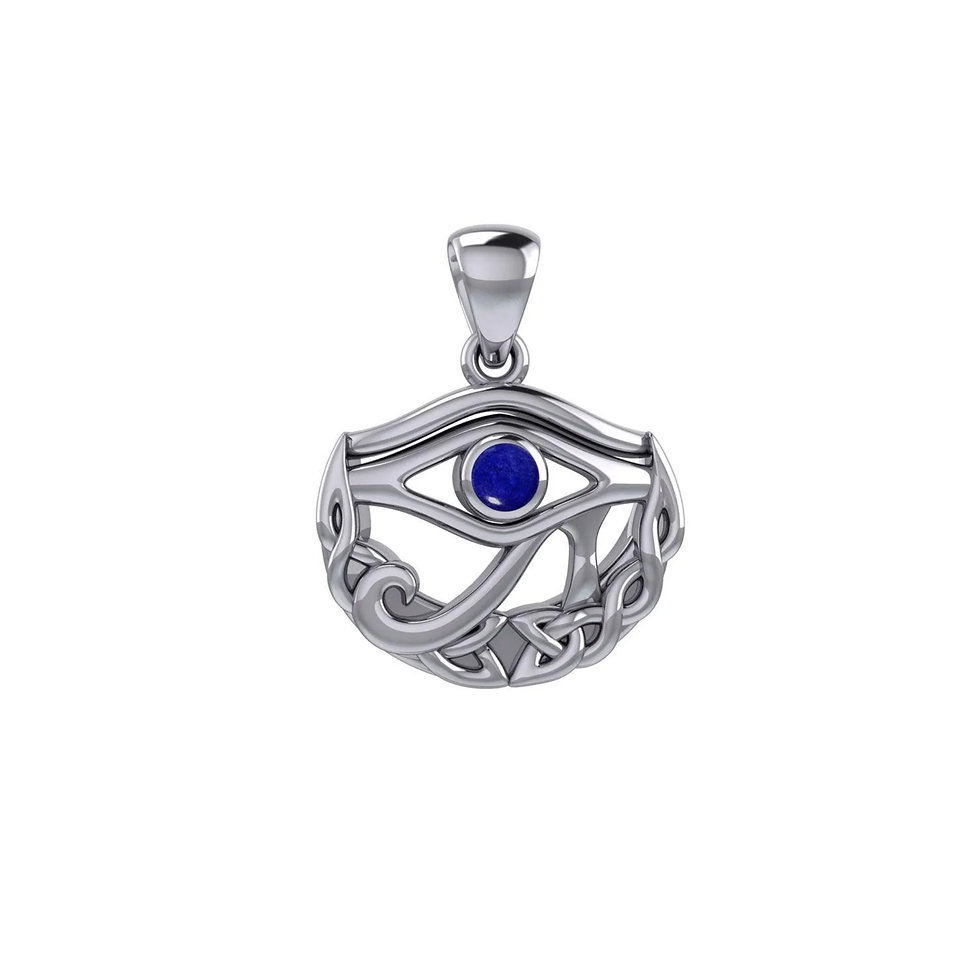 Thumbnail: Egyptian silver Eye of Horus pendant with blue stone, intricate Celtic design.