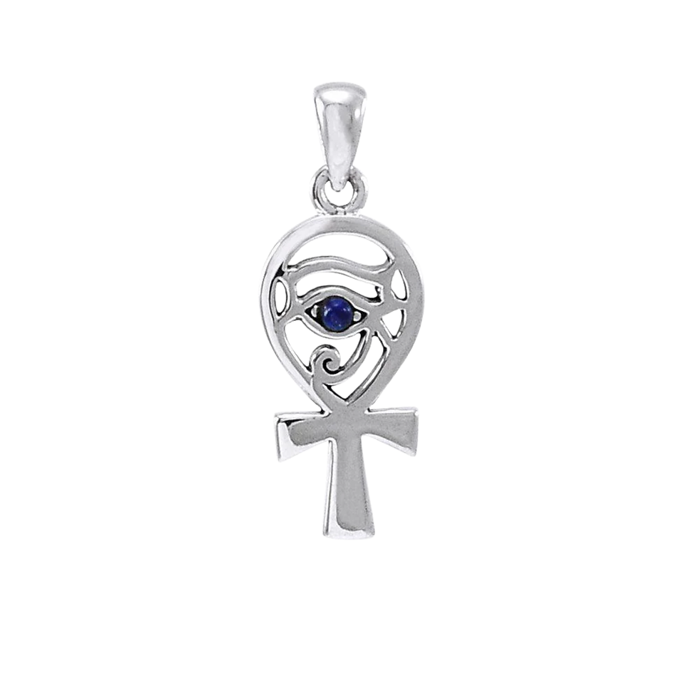 Thumbnail: Eye of Horus Sterling Silver Pendant with blue gemstone TPD5052.