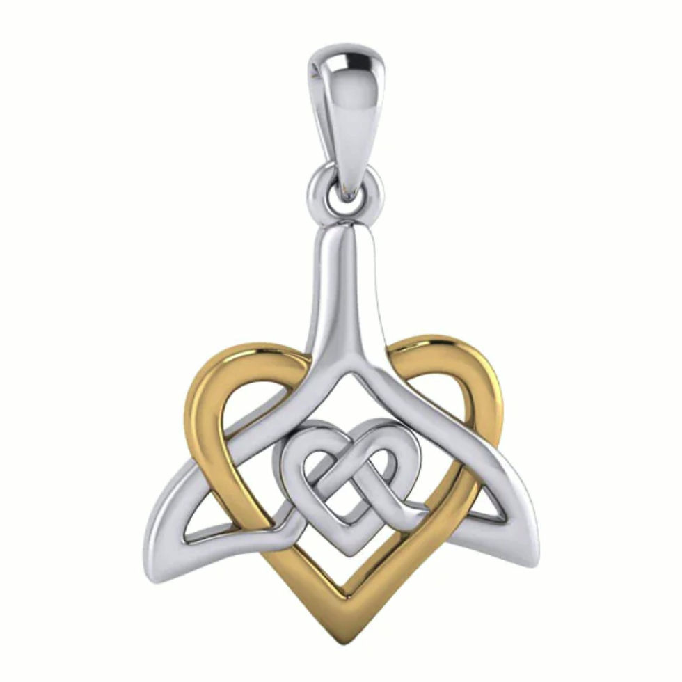 Thumbnail: Celtic Whale Tail And Double Heart Silver With 14K Gold Accent Pendant MPD6055