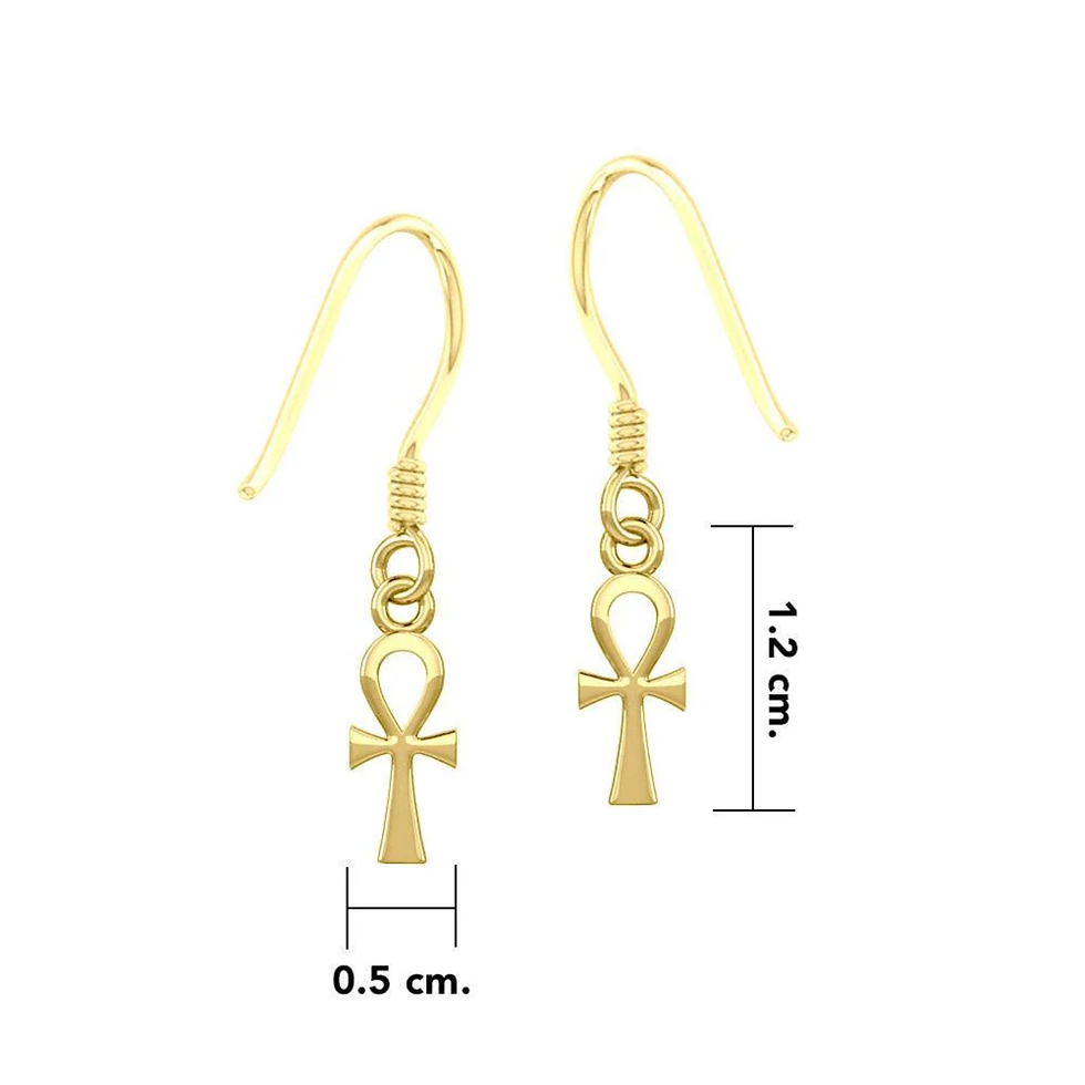 Thumbnail: Gold ankh earrings with 1.2 cm drop and 0.5 cm width.