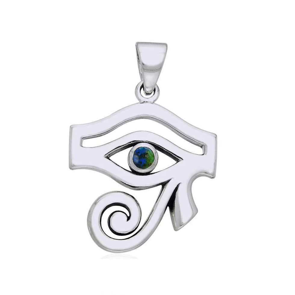 Thumbnail: Sterling silver Eye of Horus pendant with blue-green enamel eye.