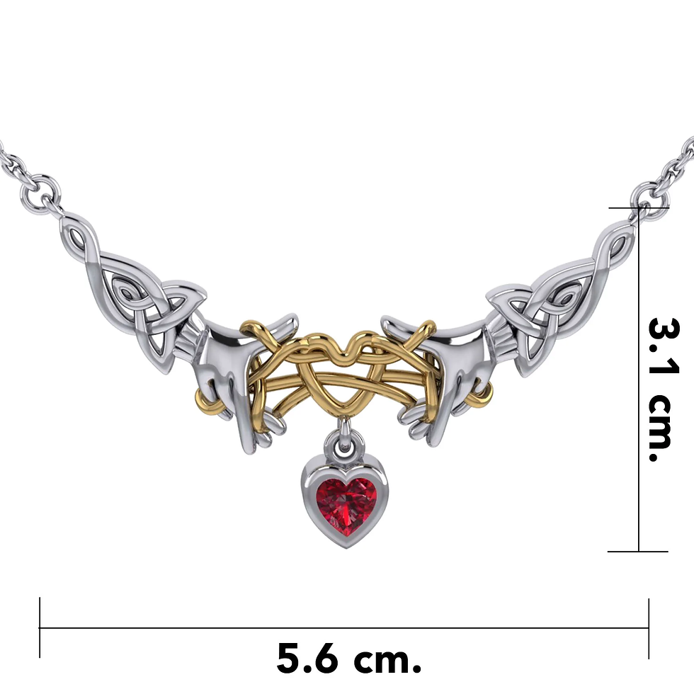 Thumbnail: Silver and gold Celtic knot necklace, red heart, 3.1 cm, 5.6 cm.
