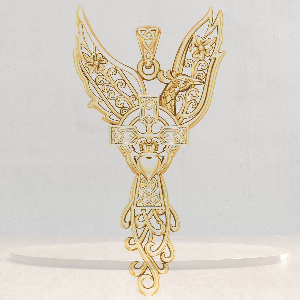 Thumbnail: Intricate gold Celtic pendant, elegant design with elaborate wings.