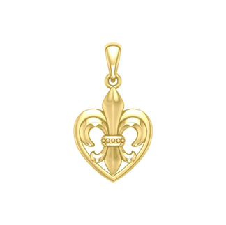 Gold heart pendant with elegant fleur-de-lis design