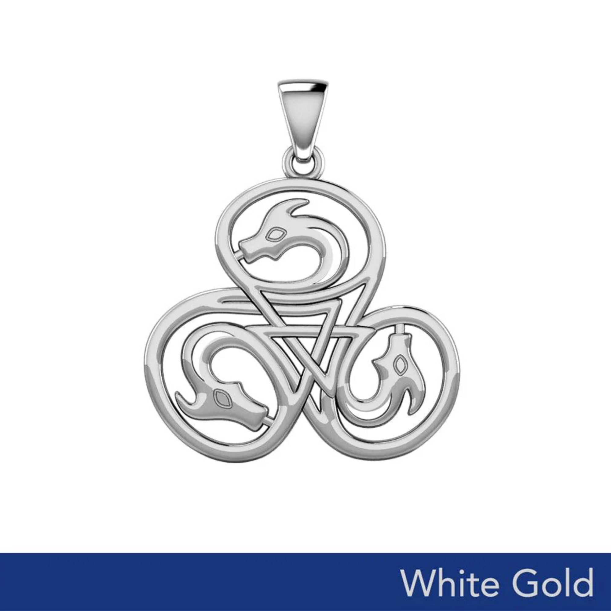 Dragon with Triskele Solid White Gold Pendant WPD5819