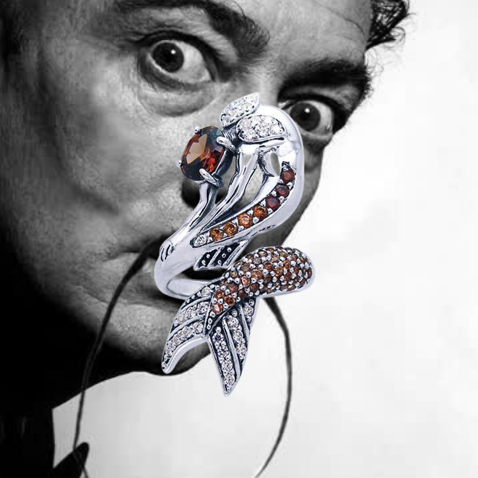 Thumbnail: Amazed with the mermaid’s beauty ~ Dali-inspired fine Sterling Silver Ring accen