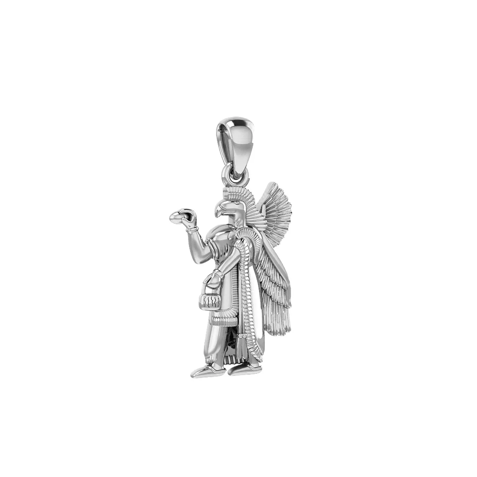 Thumbnail: Silver winged Egyptian-style figure pendant with intricate details on white background.