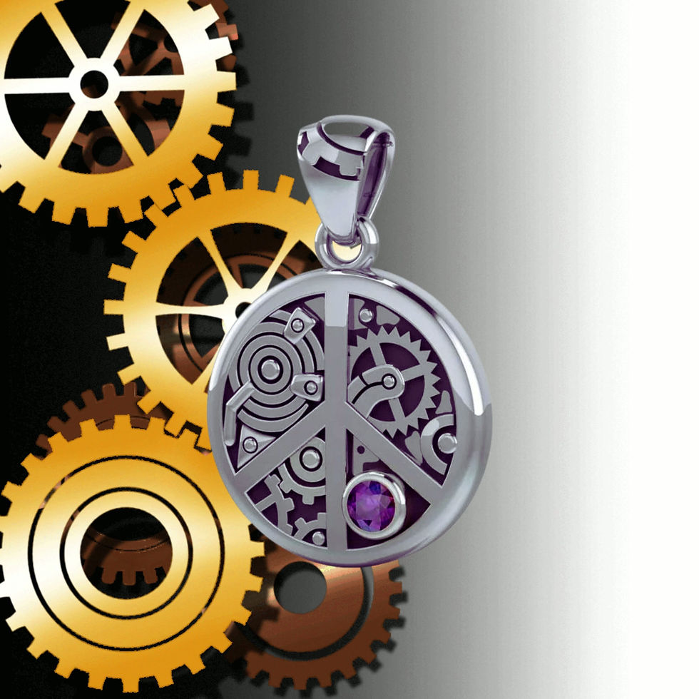 Thumbnail: Keep an eye on the powerful steampunk ~ Sterling Silver Pendant with a Gemstone