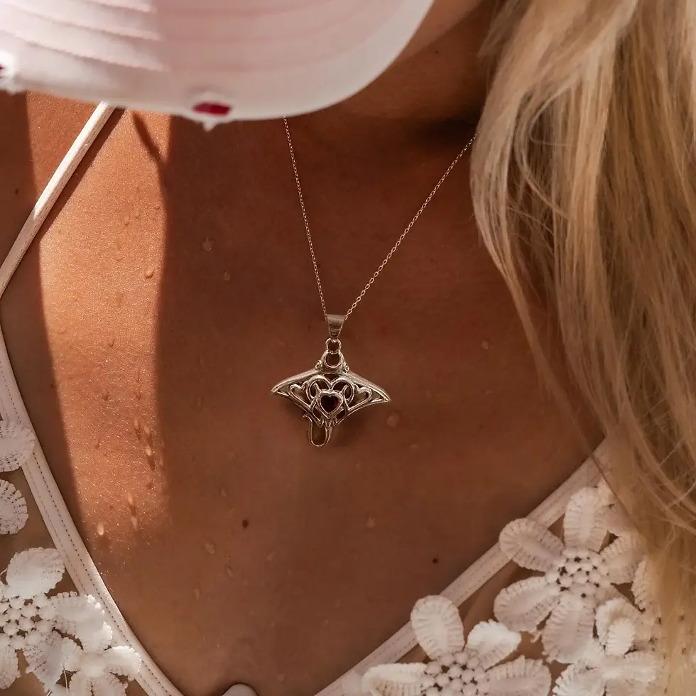 Thumbnail: Blonde woman wearing an intricate gold pendant necklace on tanned skin.