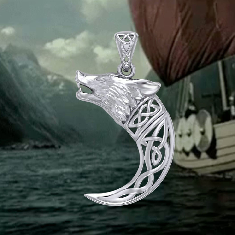 Thumbnail: Wolf with Celtic Viking Norse Horn Silver Pendant TPD5979