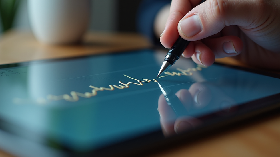 Close-up view of a digital signature on a tablet screen