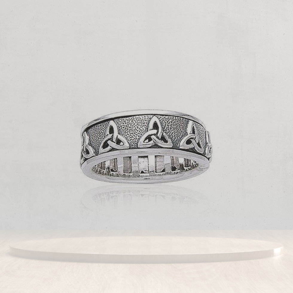 Thumbnail: Silver ring with intricate Celtic knot trinity symbol design.