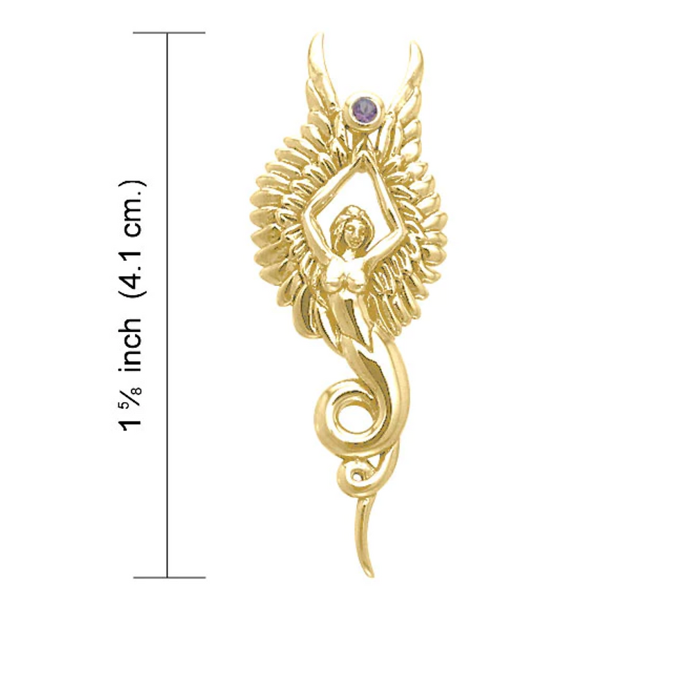 Thumbnail: Golden winged mermaid pendant, 1½ inch (4.1 cm.) with purple amethyst.