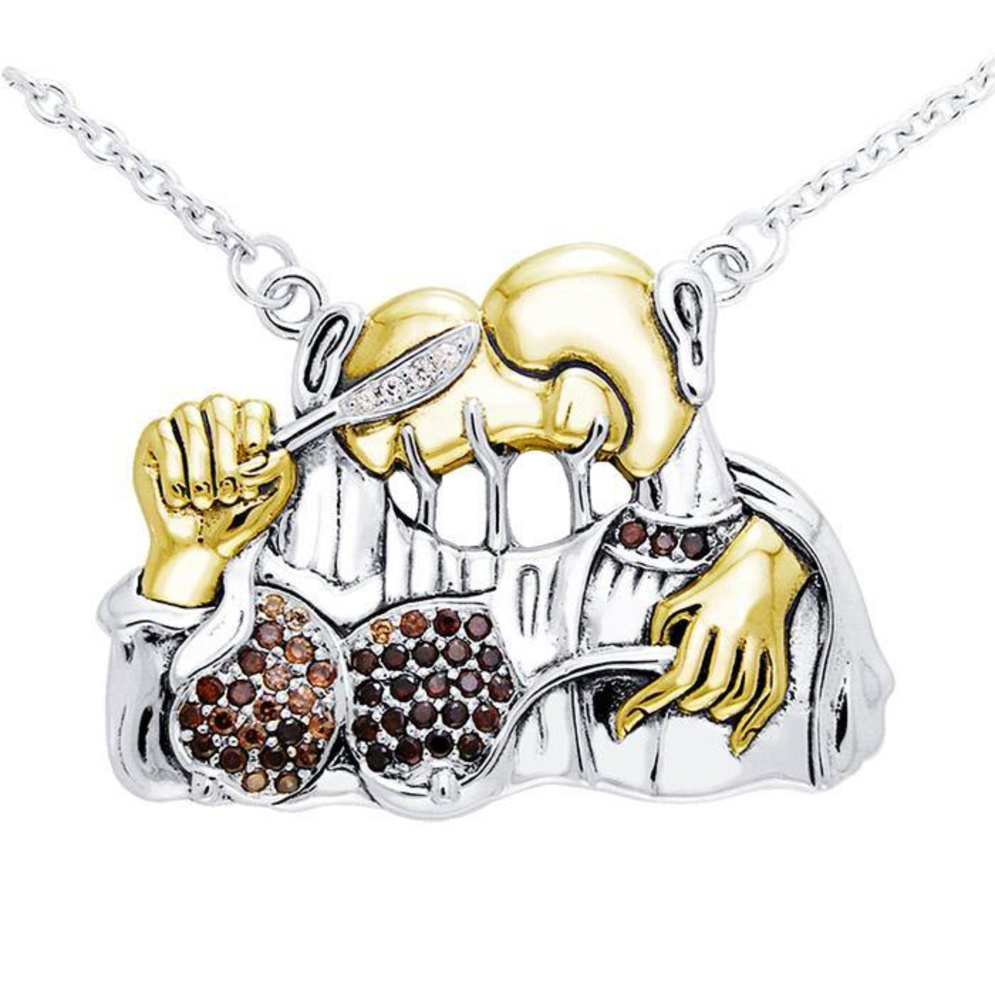 Modern and eccentric ~Dali-inspired fine Sterling Silver Necklace in 14k Gold ac