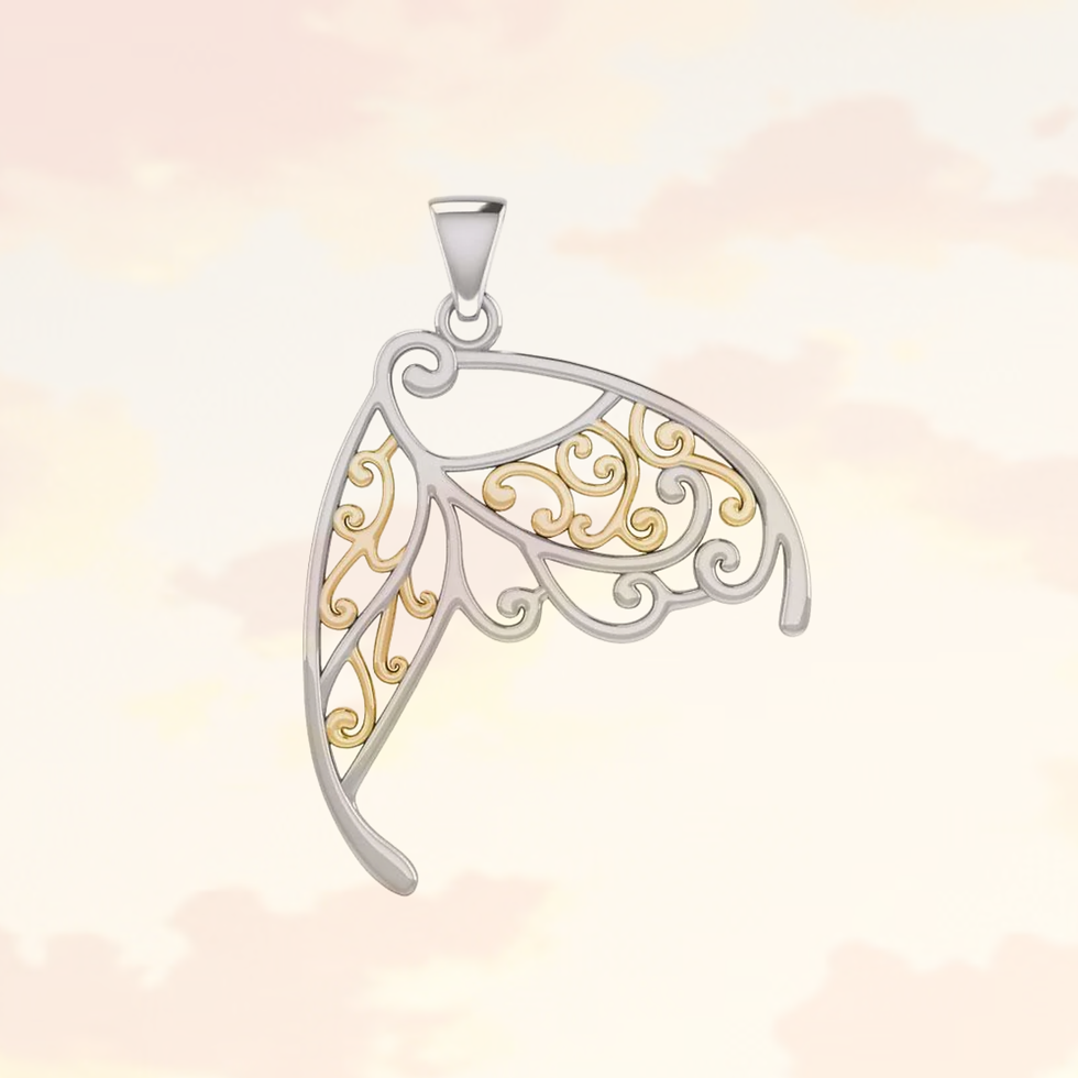 Thumbnail: Stylized silver and gold wing pendant with intricate filigree details.