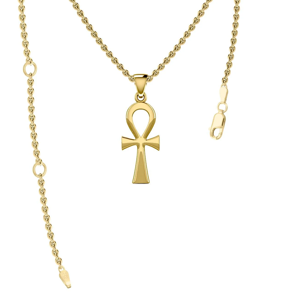 Thumbnail: Gold ankh cross pendant on a delicate ball chain necklace.