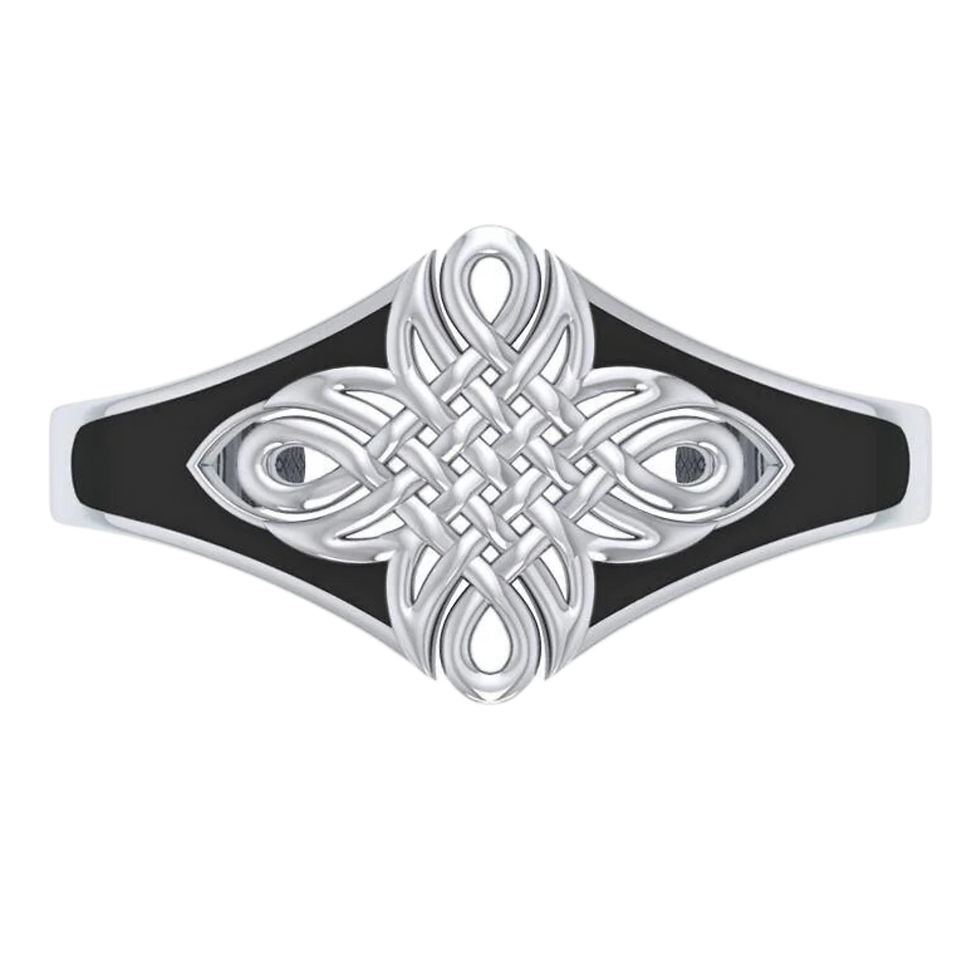Thumbnail: Sterling silver Celtic knot ring with intricate design, dark background.
