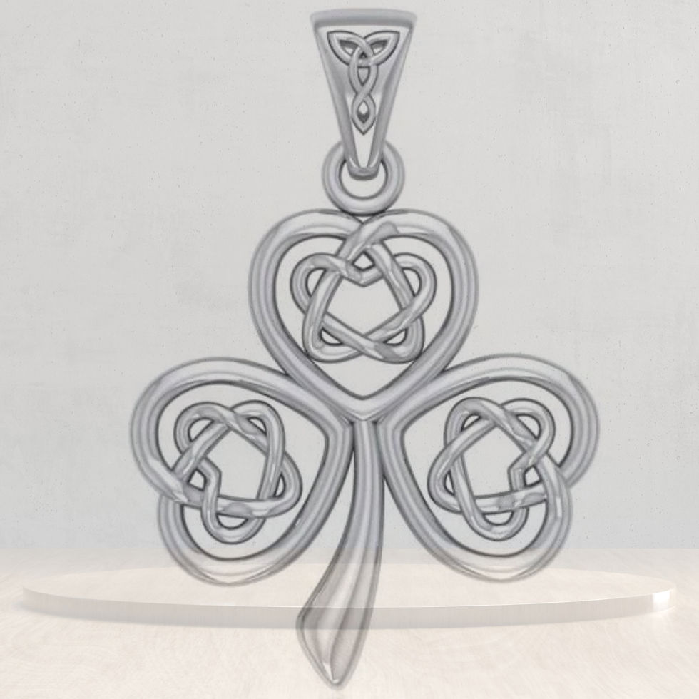 Thumbnail: Intricate polished silver Celtic knot shamrock pendant, traditional Irish design.
