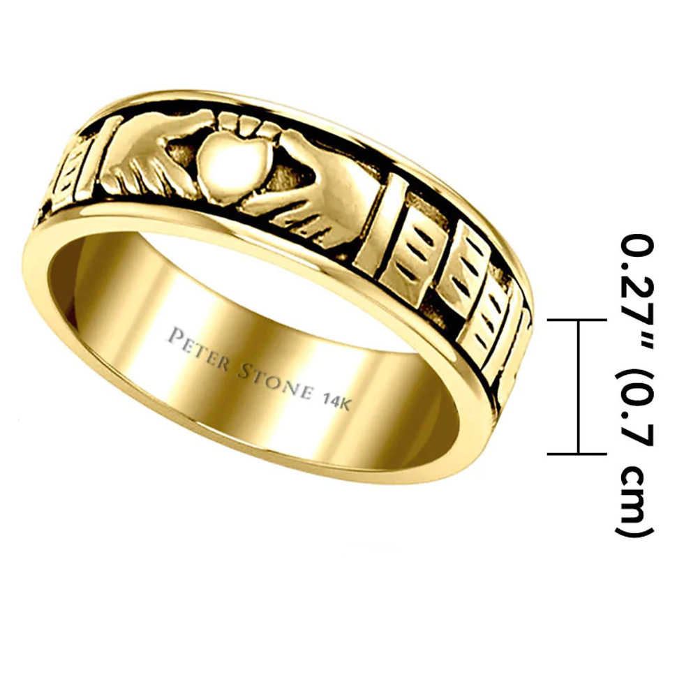 Thumbnail: Gold Claddagh ring, PETER STONE 14K, 0.27" (0.7 cm) dimensions).