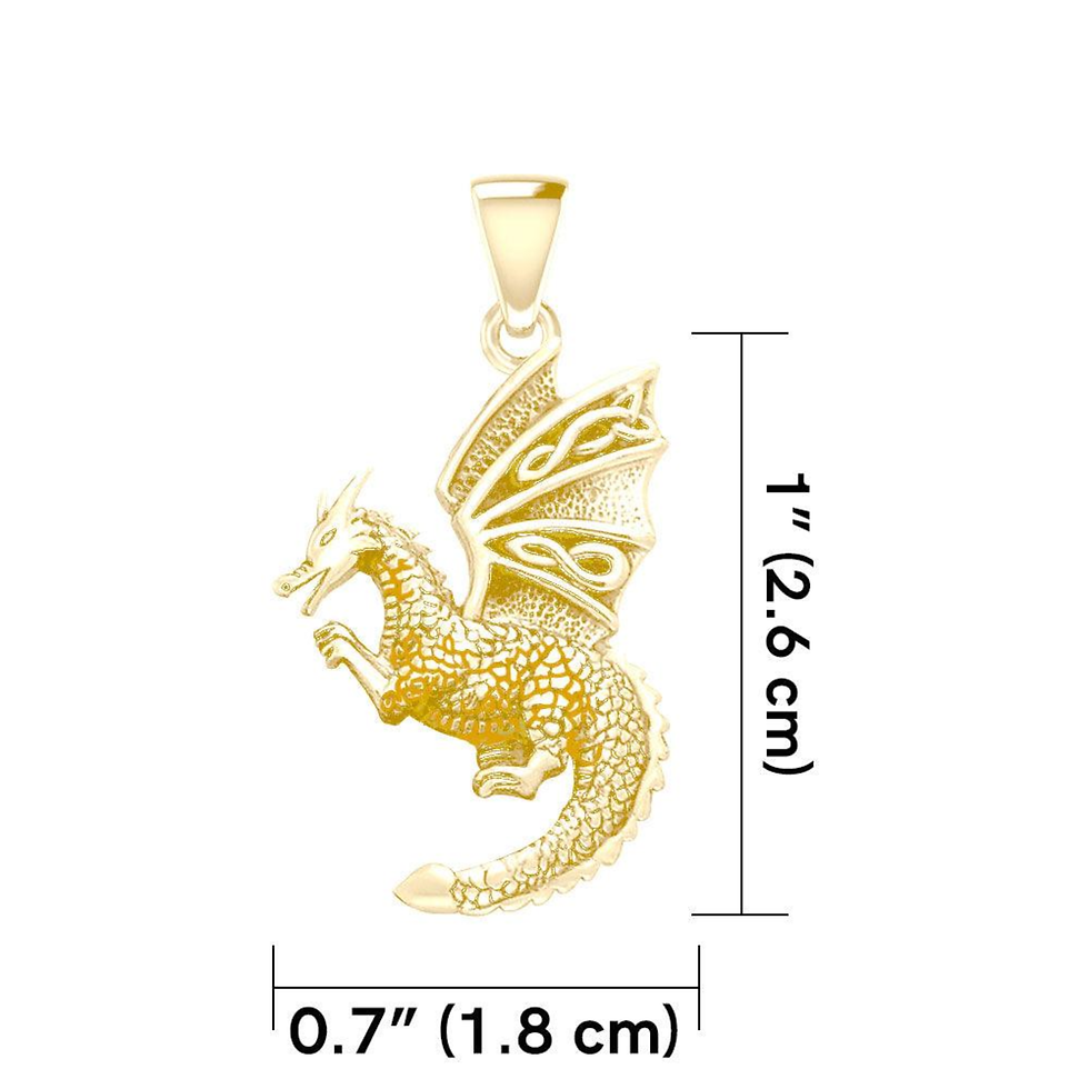 Thumbnail: Gold dragon pendant, 1" (2.6 cm) tall, 0.7" (1.8 cm) wide.