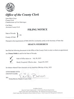 Filing notice for Shaun F Federico's Notary Public credentials.