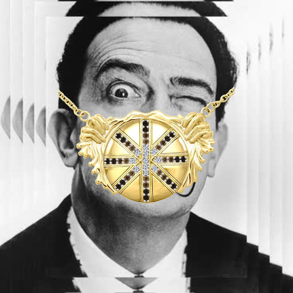 Thumbnail: Breathtaking work of art ~ Dali-inspired fine Solid Gold Necklace with Black Bro