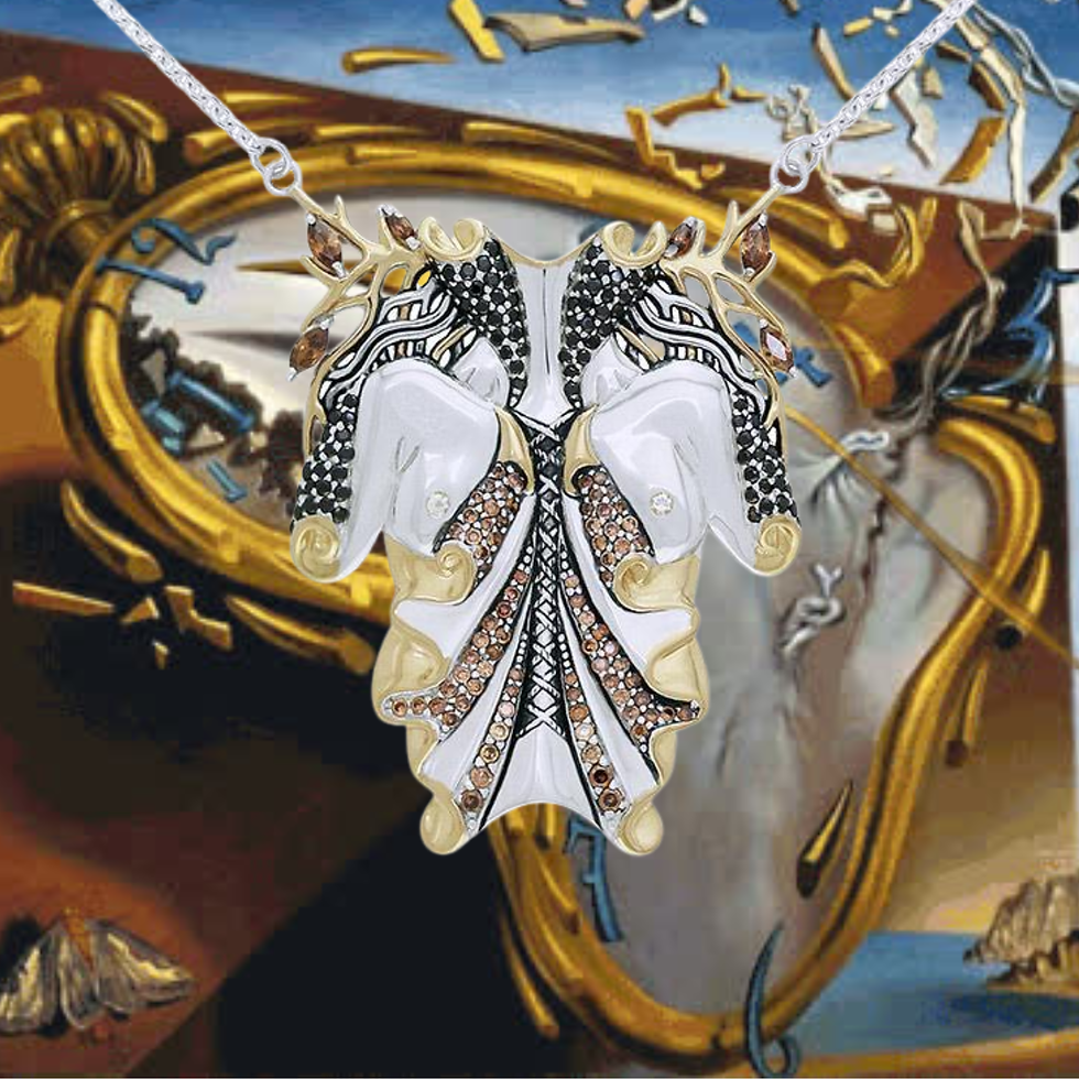 Thumbnail: Dali-inspired fine Sterling Silver Body Shape Jewelry Necklace in 14k Gold accen