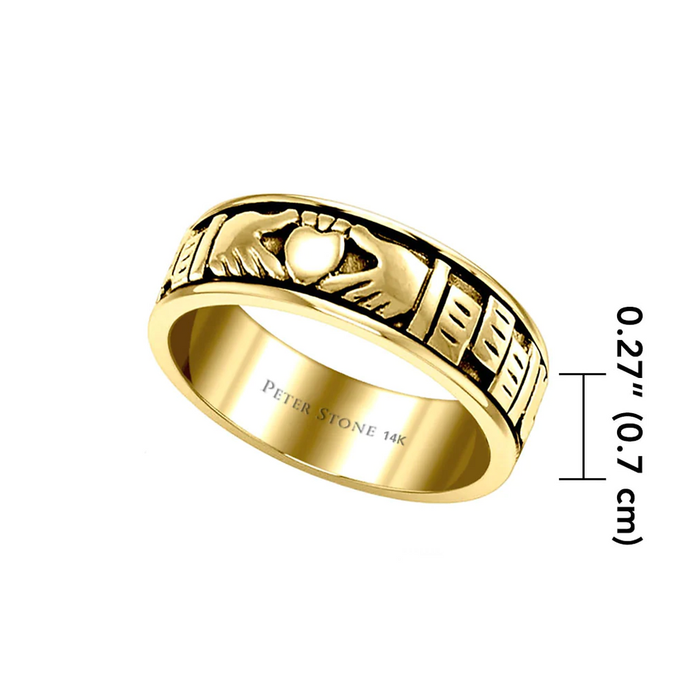 Thumbnail: Gold Claddagh ring, PETER STONE 14K, 0.27" (0.7 cm) width.