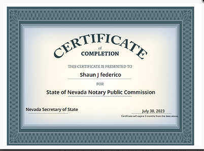 Nevada Notary Public Commission certificate for Shaun J Federico