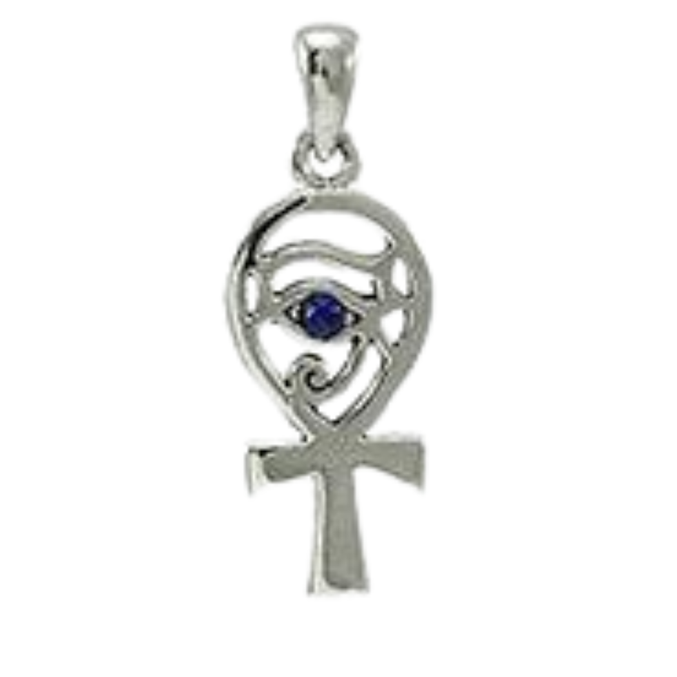 Thumbnail: Eye of Horus Sterling Silver Pendant with Gemstone, Ankh symbol.