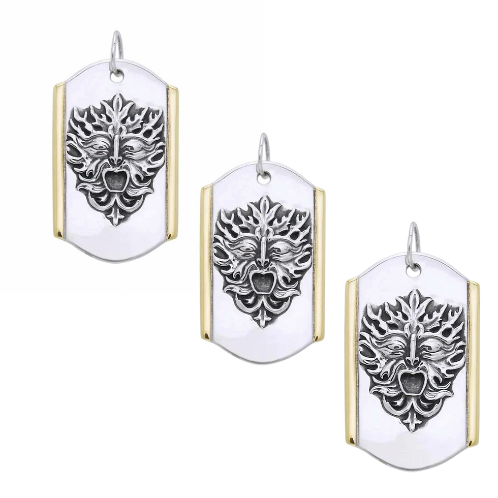 Thumbnail: Three silver Green Man pendants featuring 14K gold side accents.