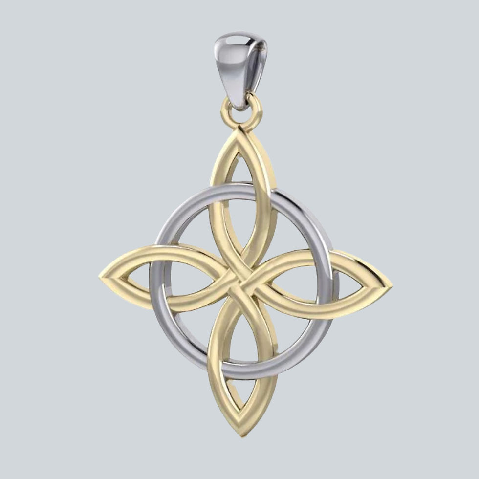 Thumbnail: Two-tone gold and silver intricate Celtic knot pendant design.