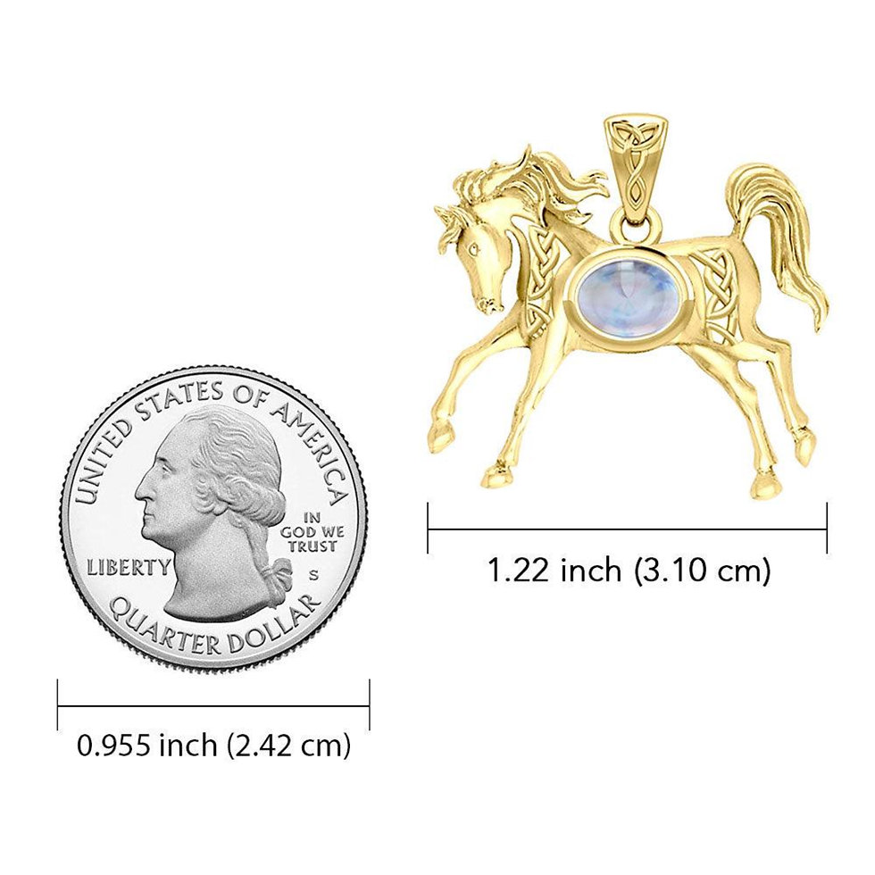 Thumbnail: Gold horse pendant, gemstone, 1.22 inch, Quarter Dollar for size reference.