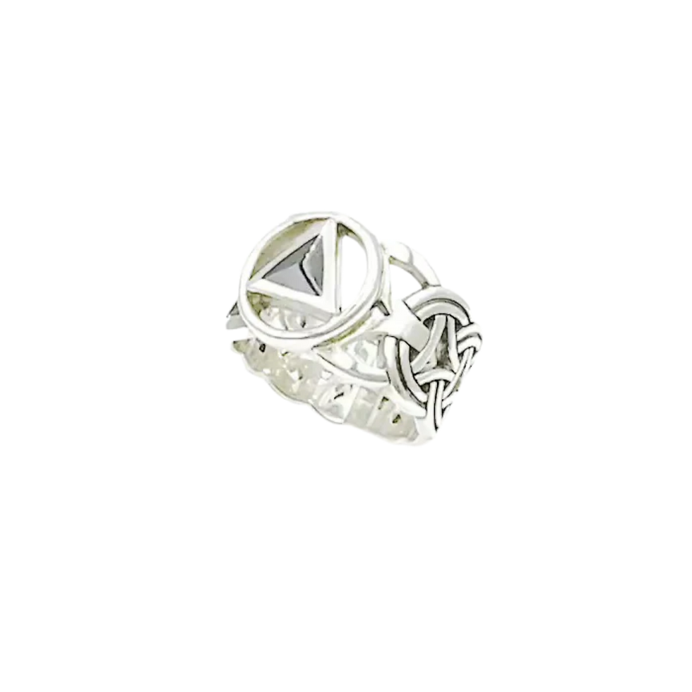 Thumbnail: Intricate silver ring featuring a Valknut symbol and Celtic knotwork.