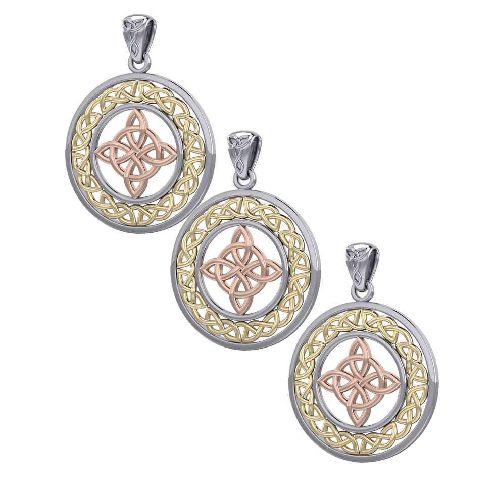 Thumbnail: Three identical silver and gold Celtic knot circular pendants displayed together.