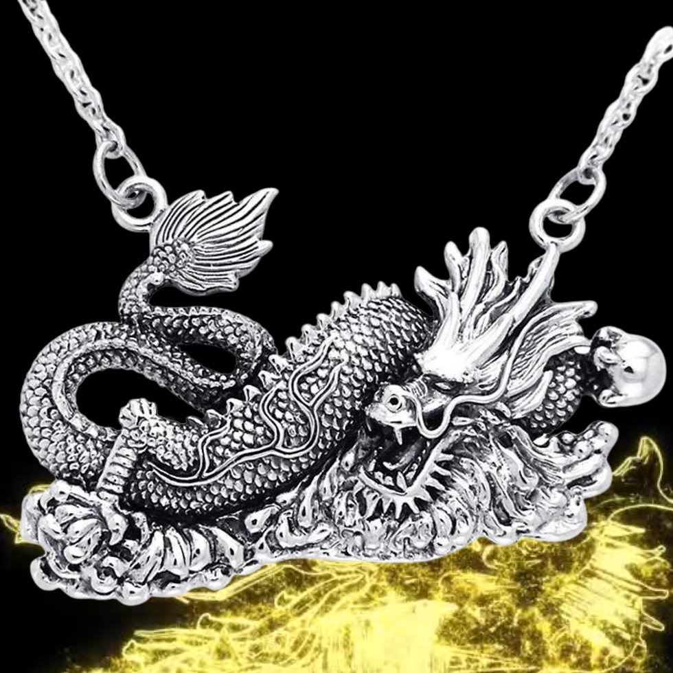 Thumbnail: Detailed sterling silver winged dragon pendant necklace, intricate jewelry design.