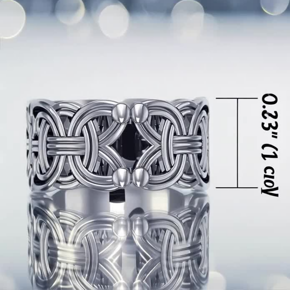 Thumbnail: Silver Celtic knot ring with "0.23" (1 cio)" measurement detail.
