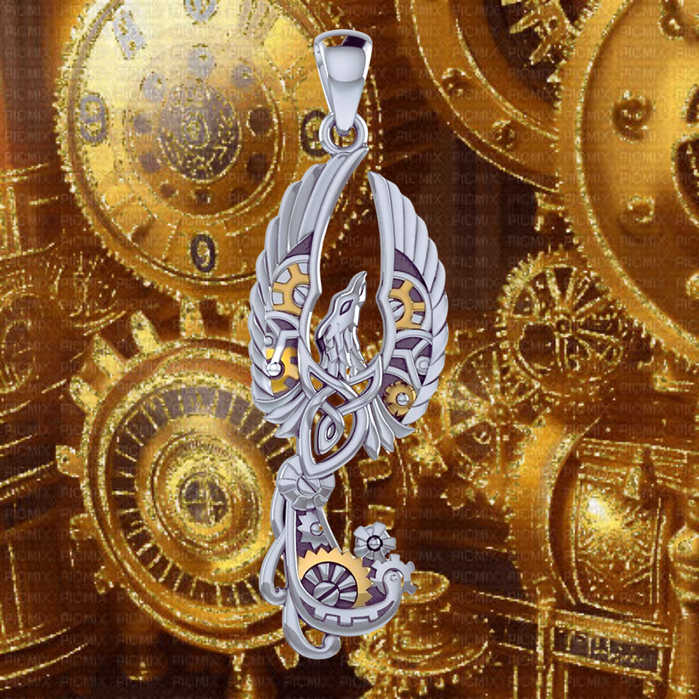 Thumbnail: Steampunk Celtic Phoenix Pendant Front View