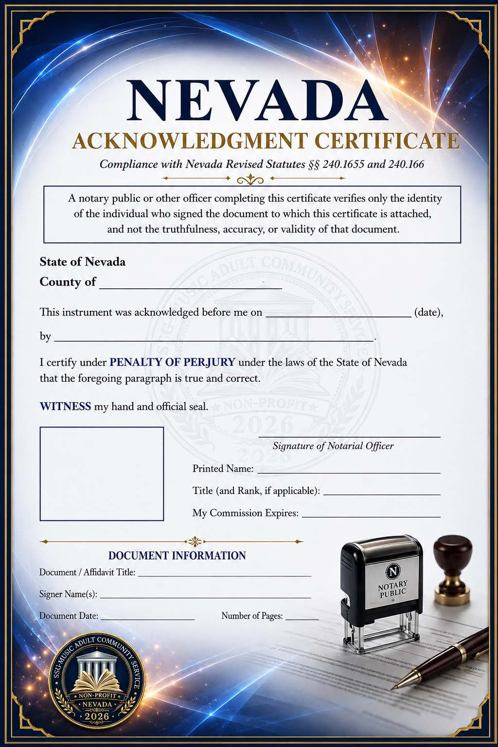 NEVADA ACK CERTIFICATE 3.