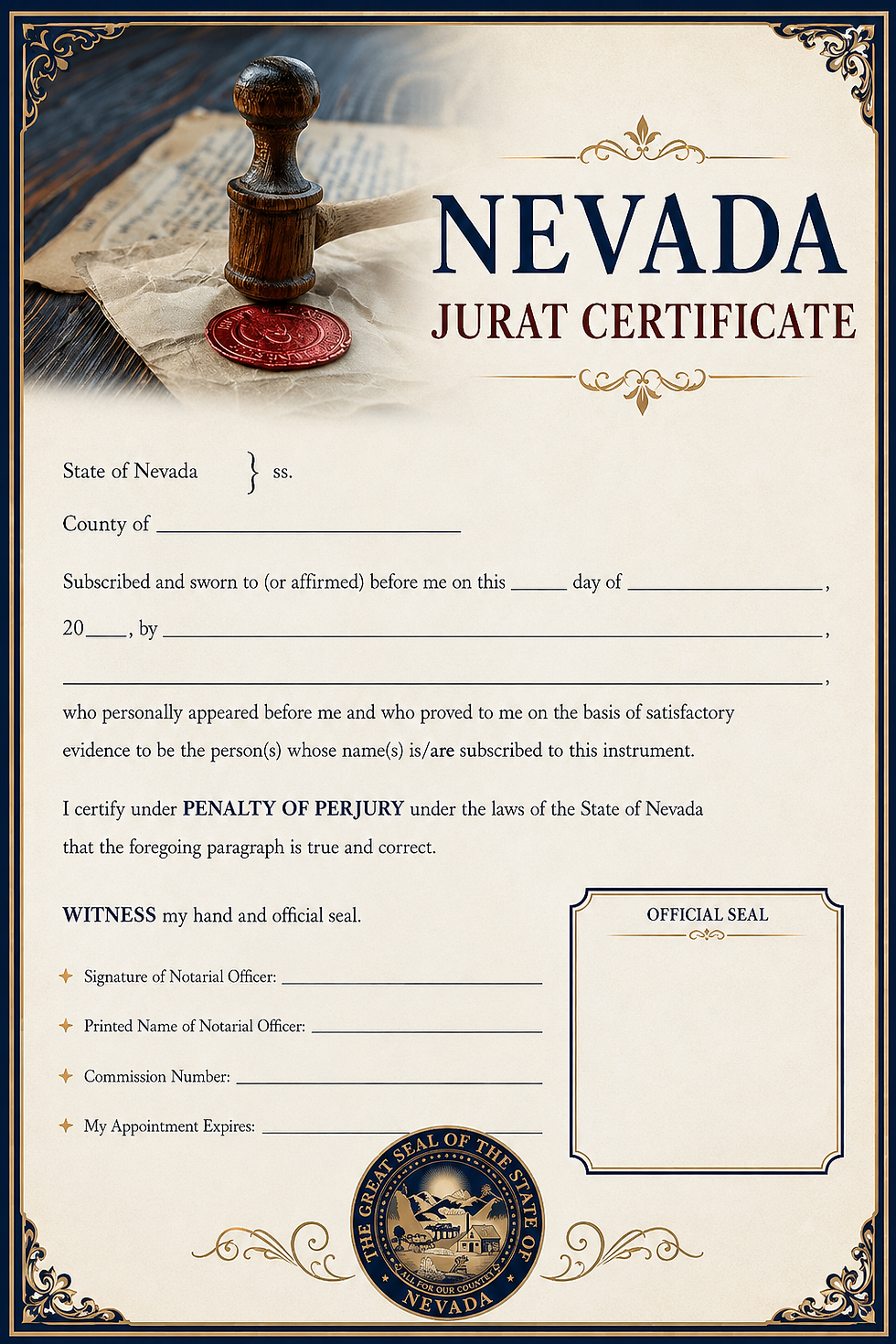 サムネイル： NEVADA JURAT CERTIFCATE - SEAL HAMMER
